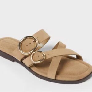 Universal Thread Tan Double-Buckle Slide Sandals